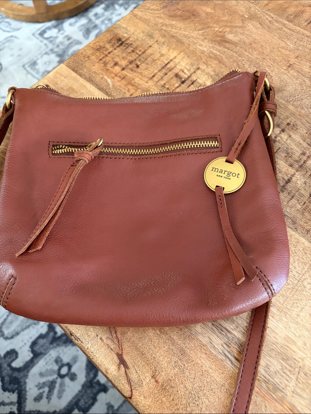 margot Chestnut Brown Leather Crossbody with Gold Accent    With wallet